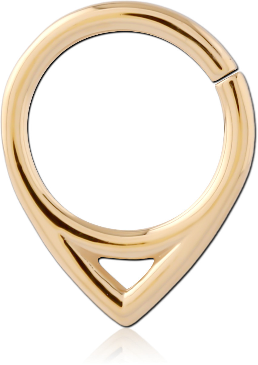GOLD PVD 18K COATED SURGICAL STEEL HINGE SEGMENT RING TEARDROP CUTOUT