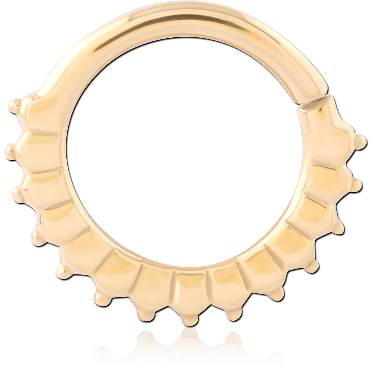 GOLD PVD 18K COATED SURGICAL STEEL HINGE SEGMENT RING BEADED CROWN EDGE