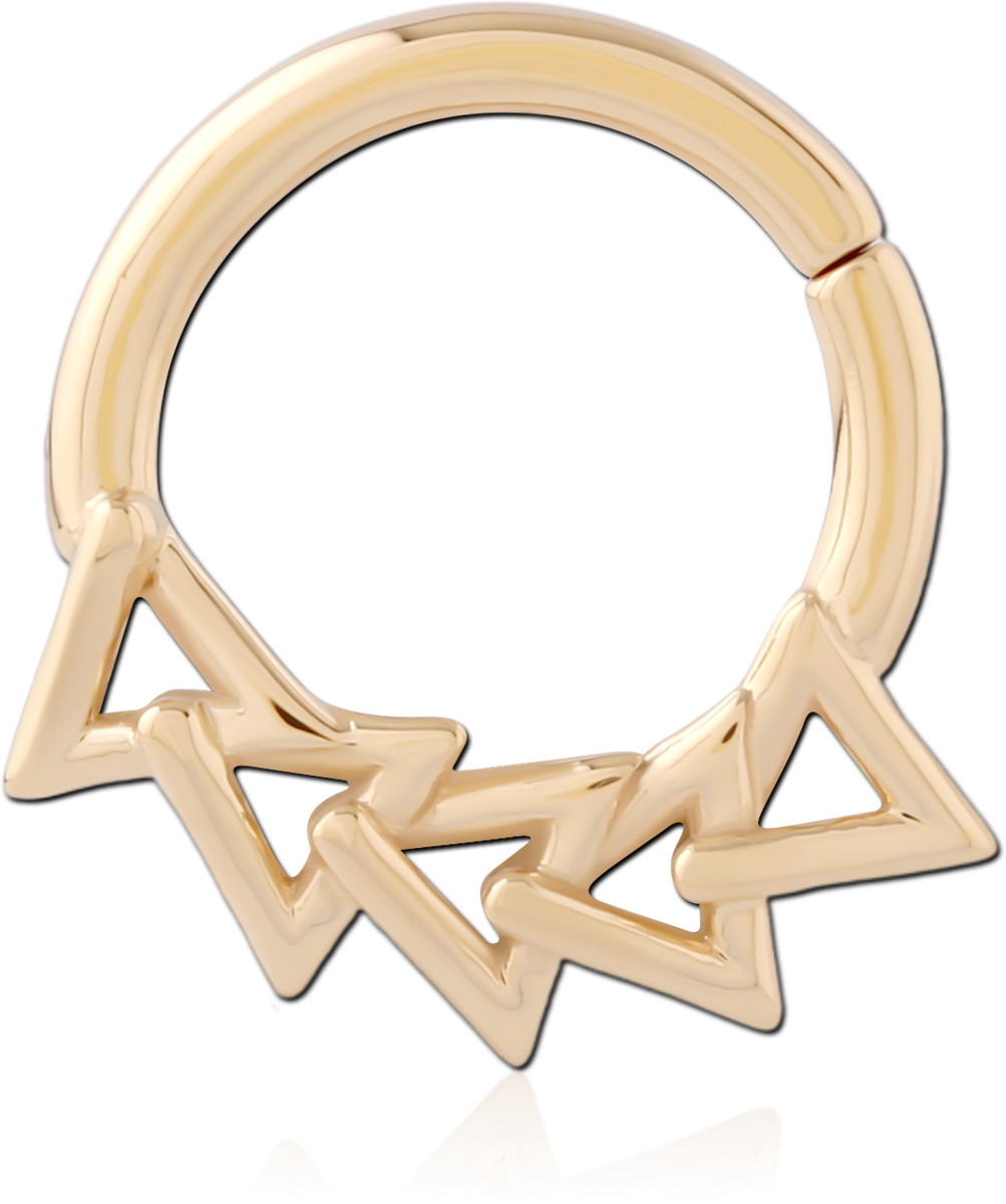 GOLD PVD 18K COATED SURGICAL STEEL HINGE SEGMENT RING TRIPLE OPEN TRIANGLE