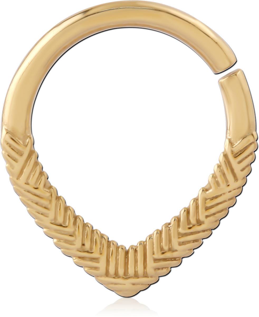 GOLD PVD 18K COATED SURGICAL STEEL HINGE SEGMENT RING CHEVRON HERRINGBONE