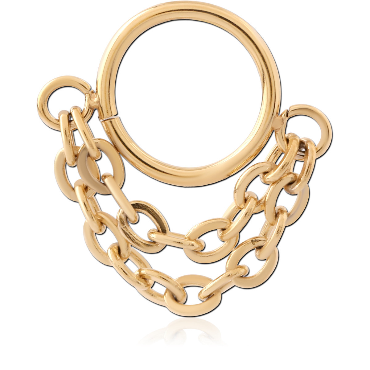 GOLD PVD 18K COATED SURGICAL STEEL HINGE SEGMENT RING WITH DOUBLE CHAINS