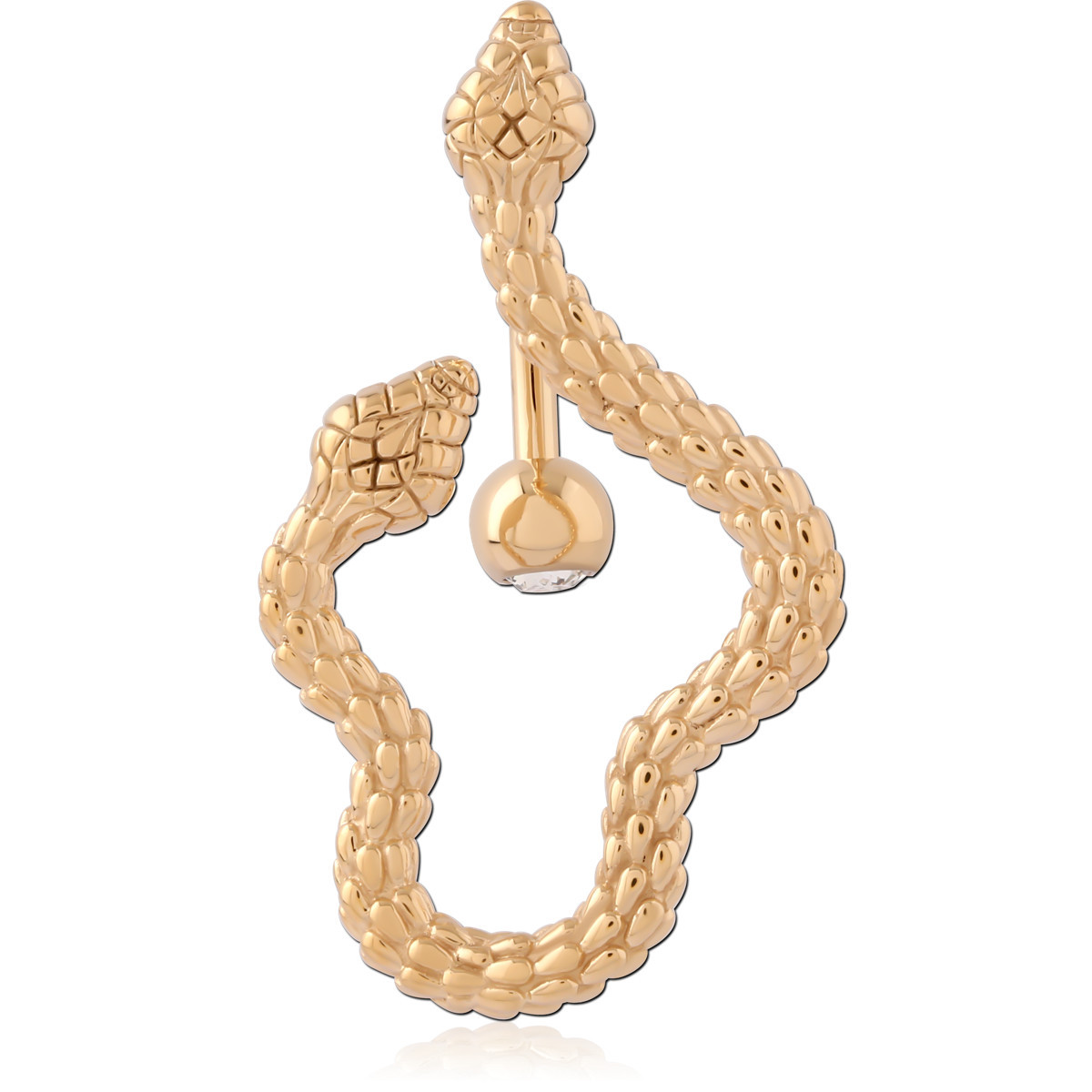 GOLD PVD 18K COATED SURGICAL STEEL NAVEL BANANA WITH DOUBLE SNAKE CHARM