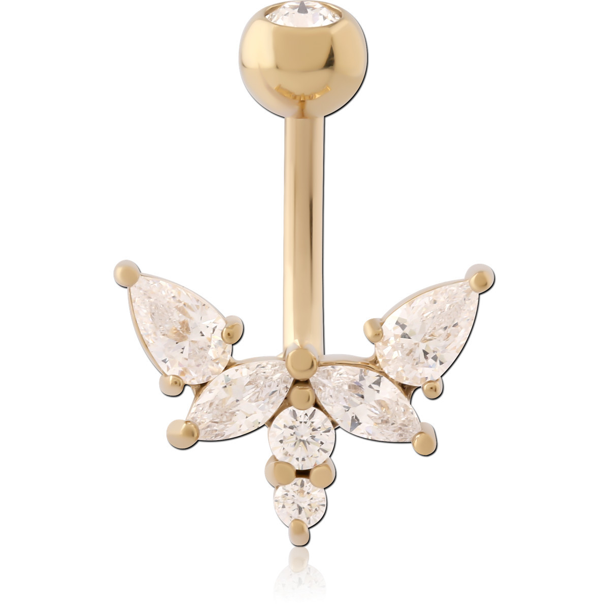 GOLD PVD 18K COATED SURGICAL STEEL JEWELED NAVEL BANANA