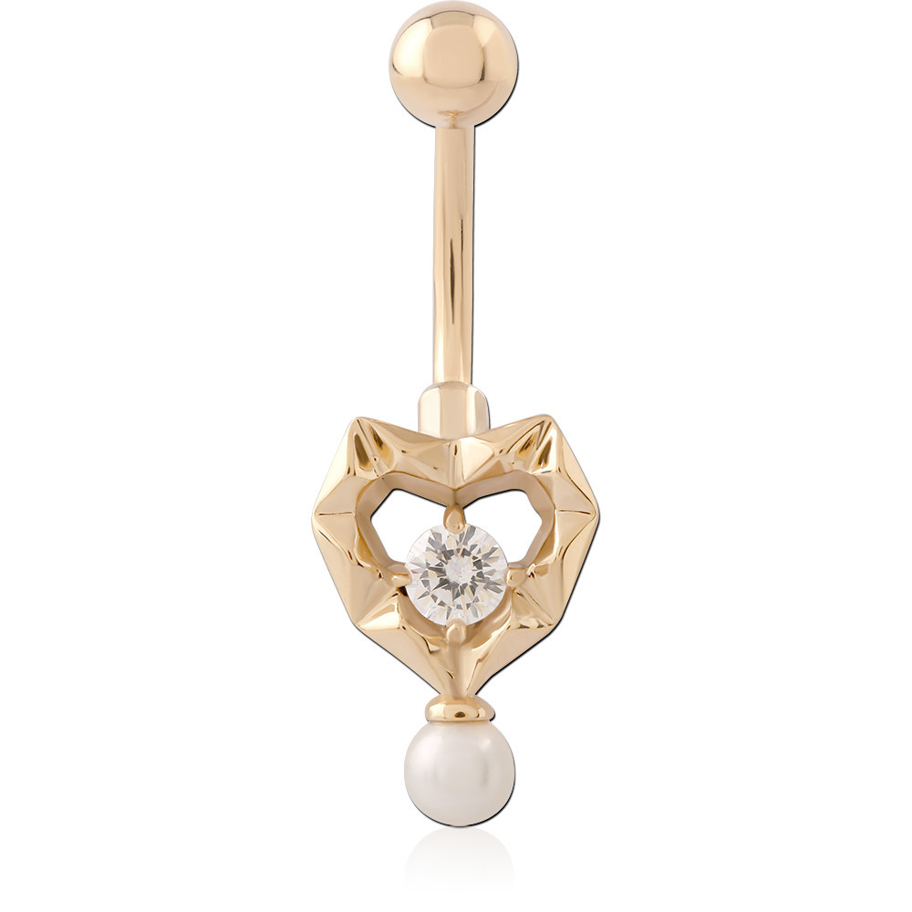 316L GOLD PVD 18K COATED SURGICAL STEEL NAVEL BANANA OPEN OVAL WITH PEARL CHARM