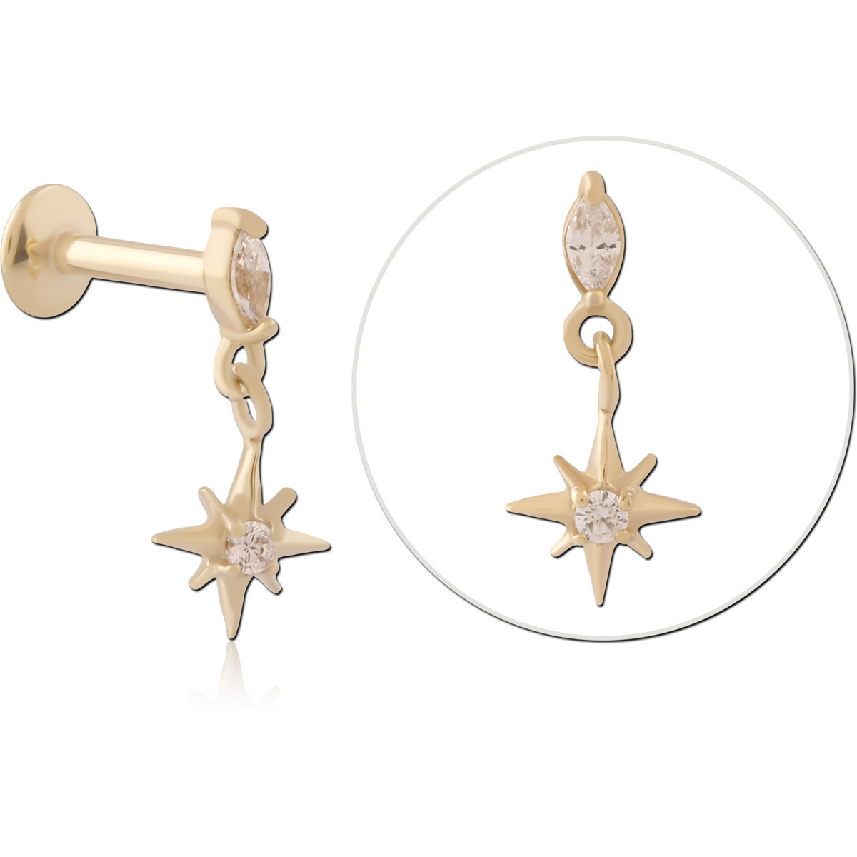 GOLD PVD 18K COATED SURGICAL STEEL INTERNALLY THREADED JEWELED MICRO LABRET