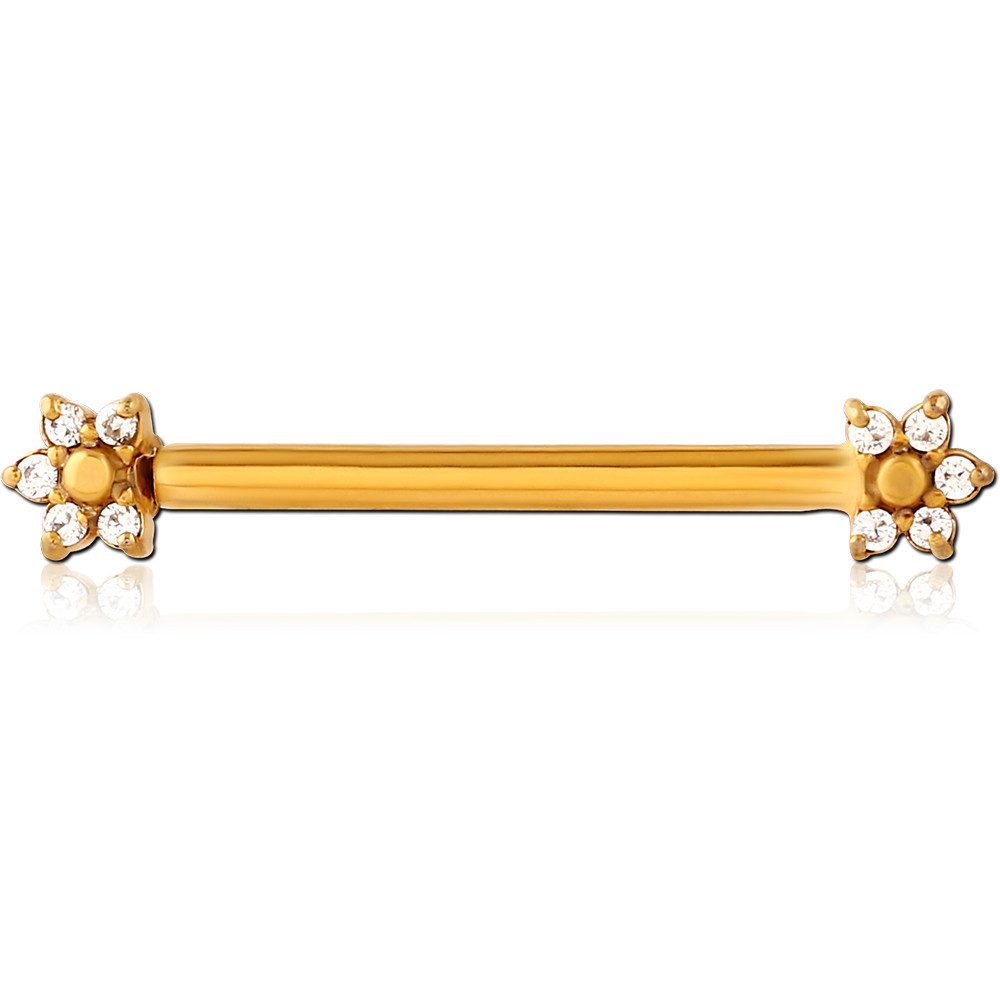 GOLD PVD 18K COATED SURGICAL STEEL NIPPLE PIERCING INTERNAL THREADED BAR