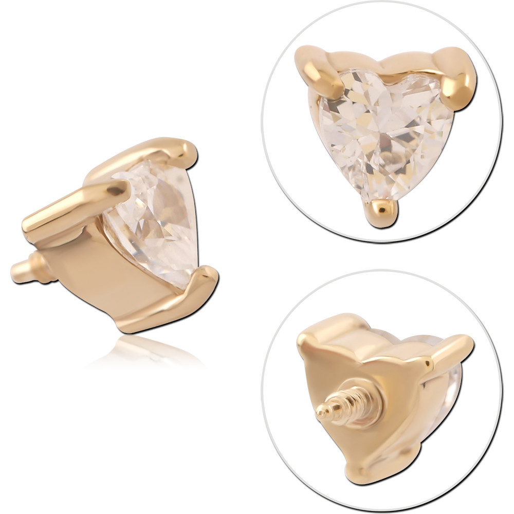 316L GOLD PVD 18K COATED SURGICAL STEEL INTERNAL THREADED TOP HEART GEM OPEN BACK