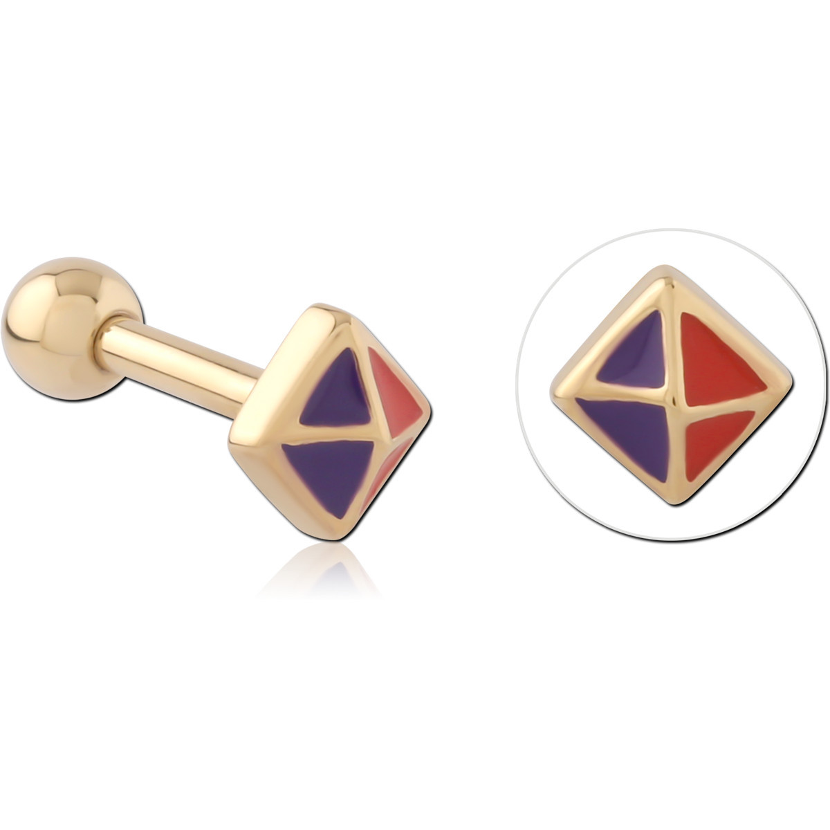 GOLD PVD 18K COATED SURGICAL STEEL MICRO BARBELL DIAMOND GEOMETRIC ENAMEL