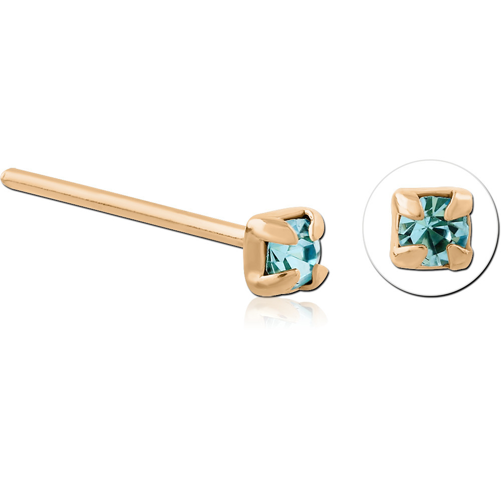 STERLING SILVER 925 GOLD PLATED 18K JEWELED PRONG SET STRAIGHT NOSE STUD