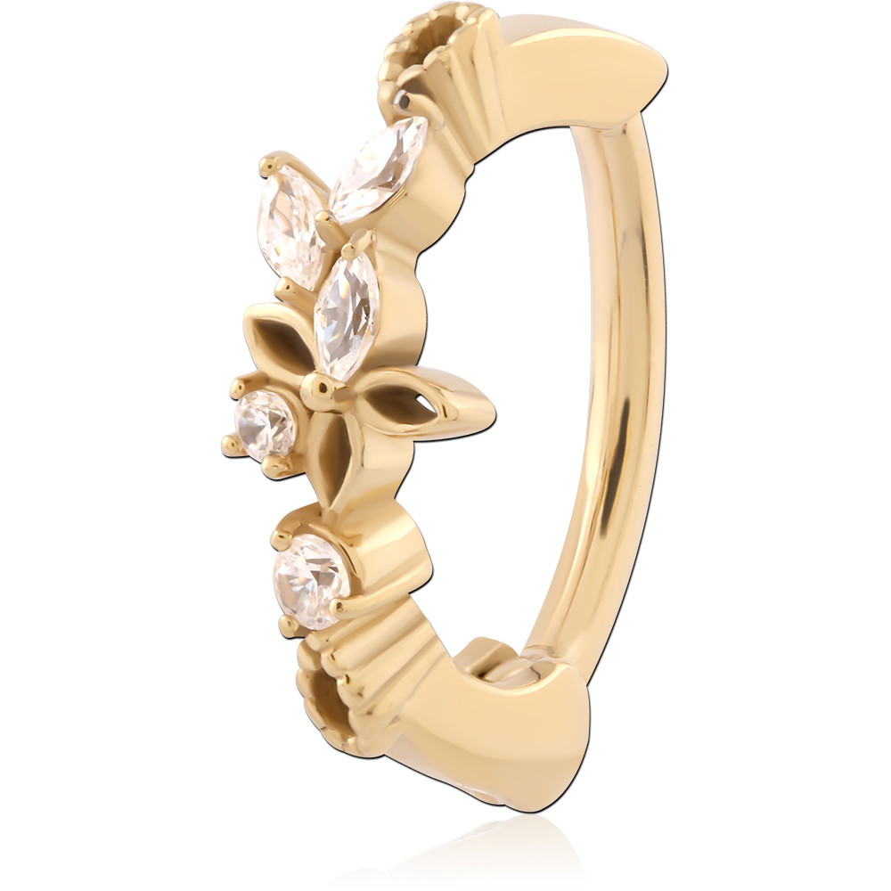 GOLD PVD 18K COATED SURGICAL STEEL JEWELED BELLY CLICKER
