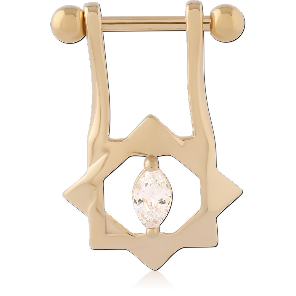GOLD PVD 18K COATED SURGICAL STEEL JEWELED CARTILAGE SHIELD