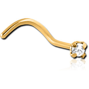 GOLD PVD 18K COATED SURGICAL STEEL CURVED PRONG SET 1.5MM JEWELED NOSE STUD