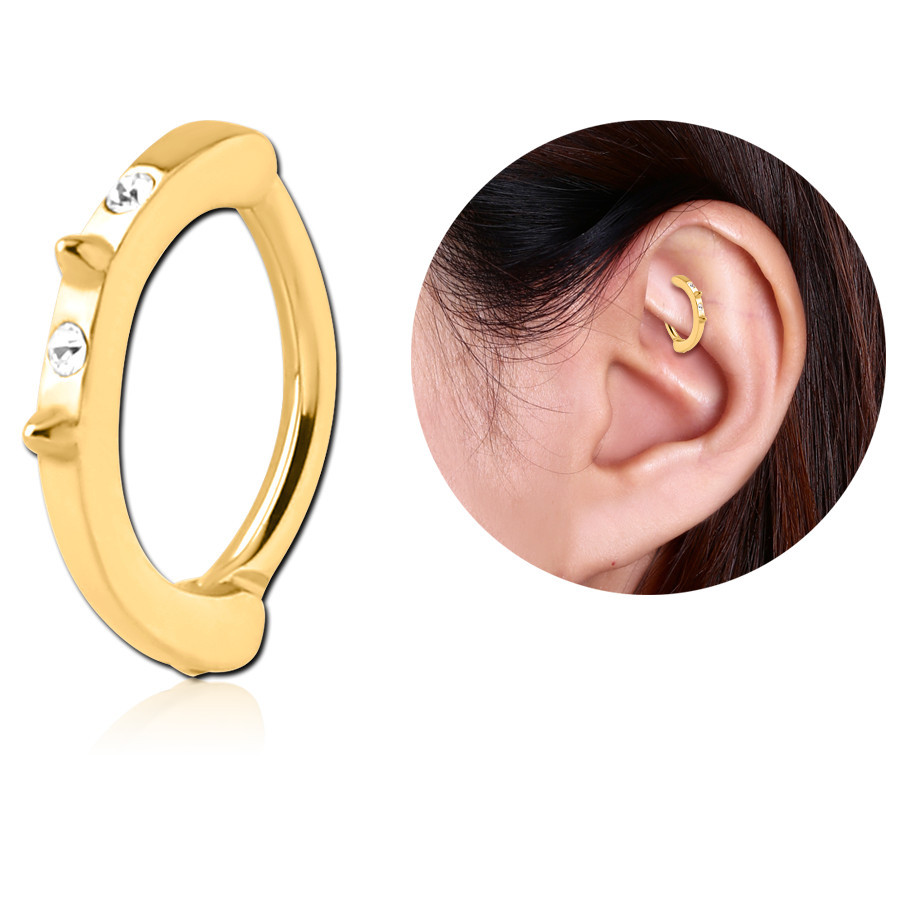 GOLD PVD 18K COATED SURGICAL STEEL JEWELED ROOK CLICKER - SPIKES