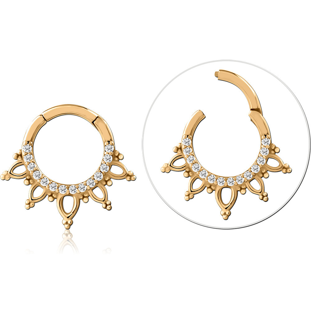 GOLD PVD 18K COATED SURGICAL STEEL JEWELED HINGED SEGMENT RING