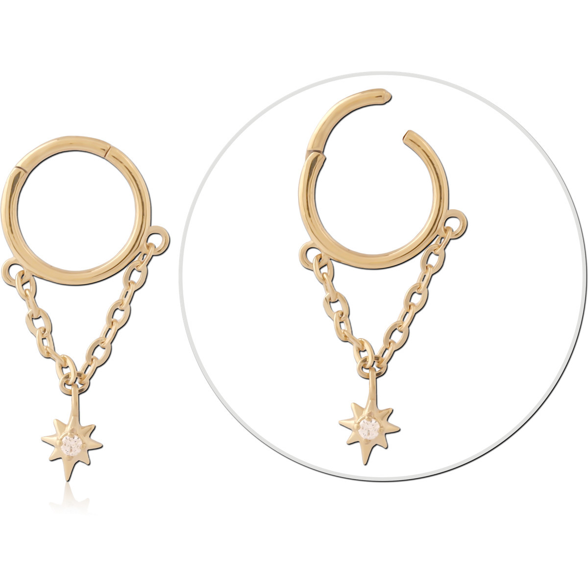 GOLD PVD 18K COATED SURGICAL STEEL HINGE SEGMENT RING WITH STAR CHARM