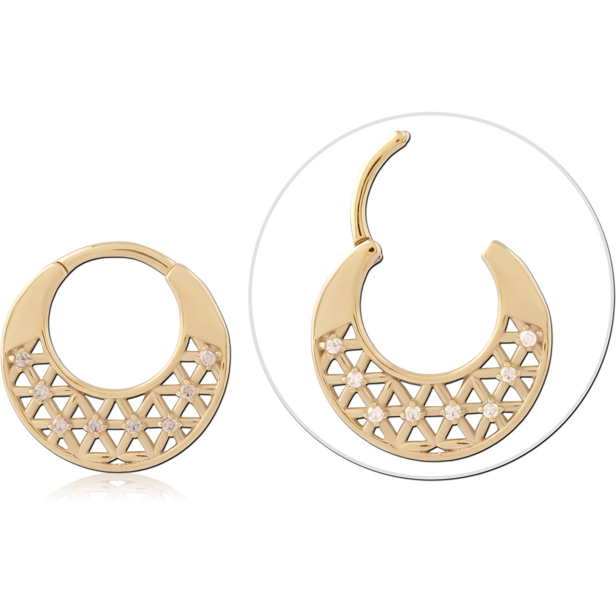 GOLD PVD 18K COATED SURGICAL STEEL HINGE SEGMENT RING GEOMETRIC CUTOUT GEMS