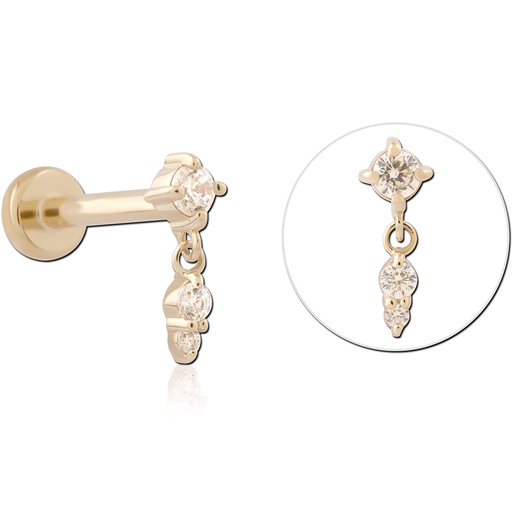 14K YELLOW GOLD TOP WITH GOLD PVD COATED TITANIUM THREADLESS LABRET WITH DANGLE CHARM