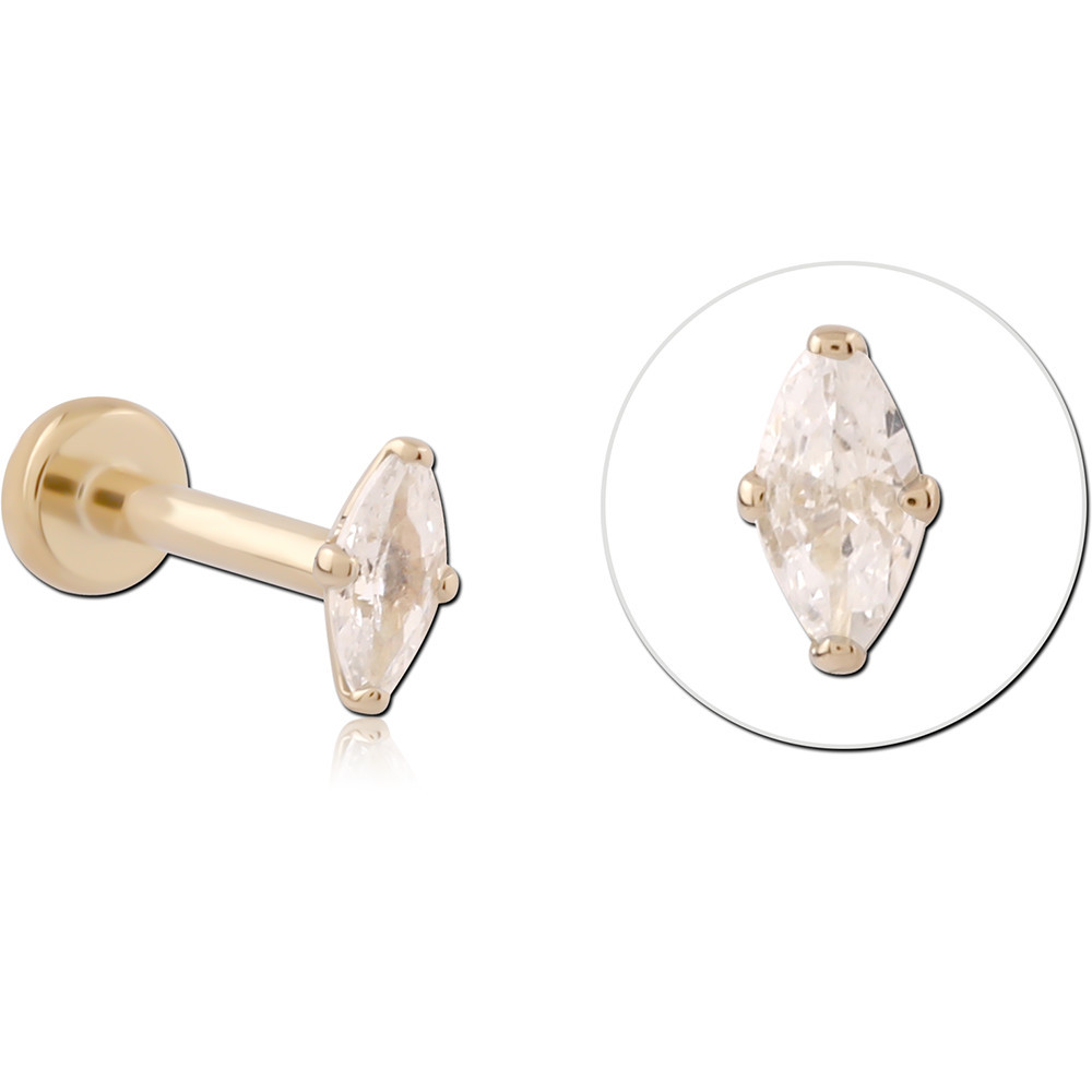 14K YELLOW GOLD TOP WITH TITANIUM THREADLESS LABRET MARQUISE GEM