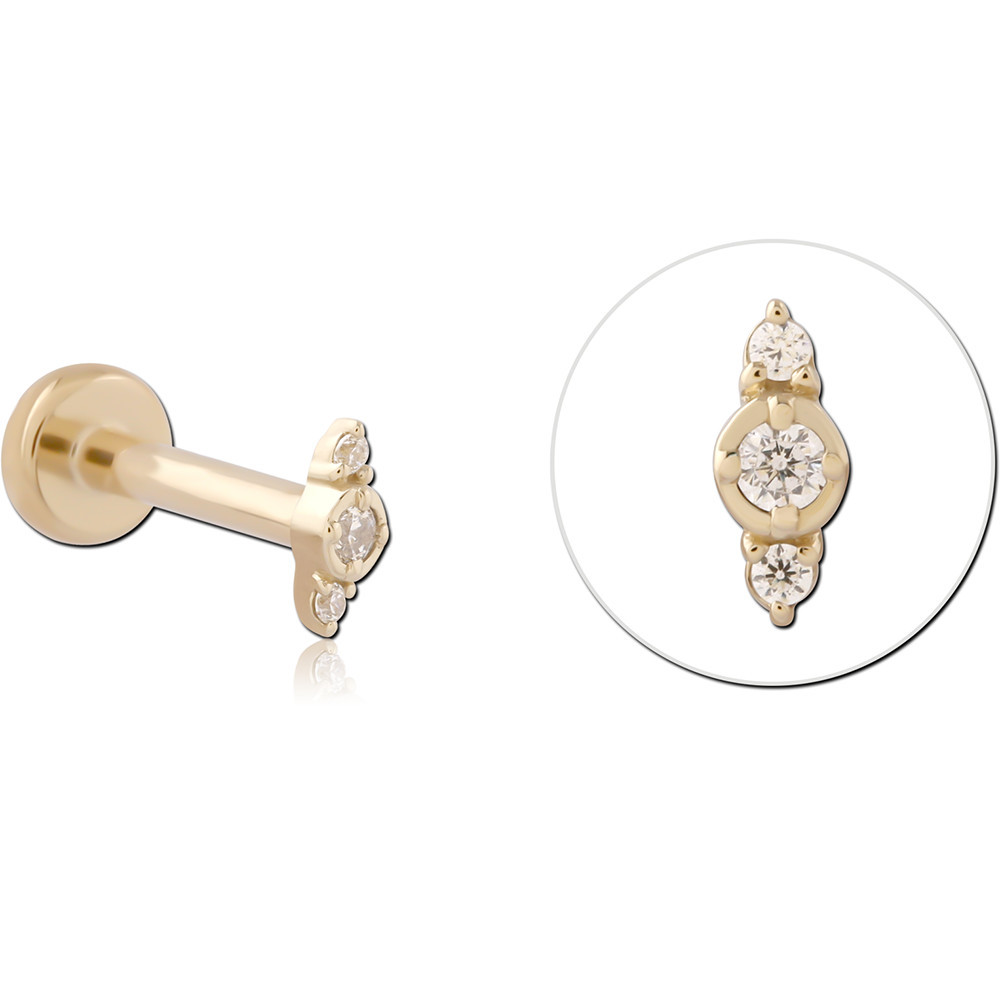 14K YELLOW GOLD TOP WITH TITANIUM THREADLESS LABRET BEZEL CENTER GEM TRIO