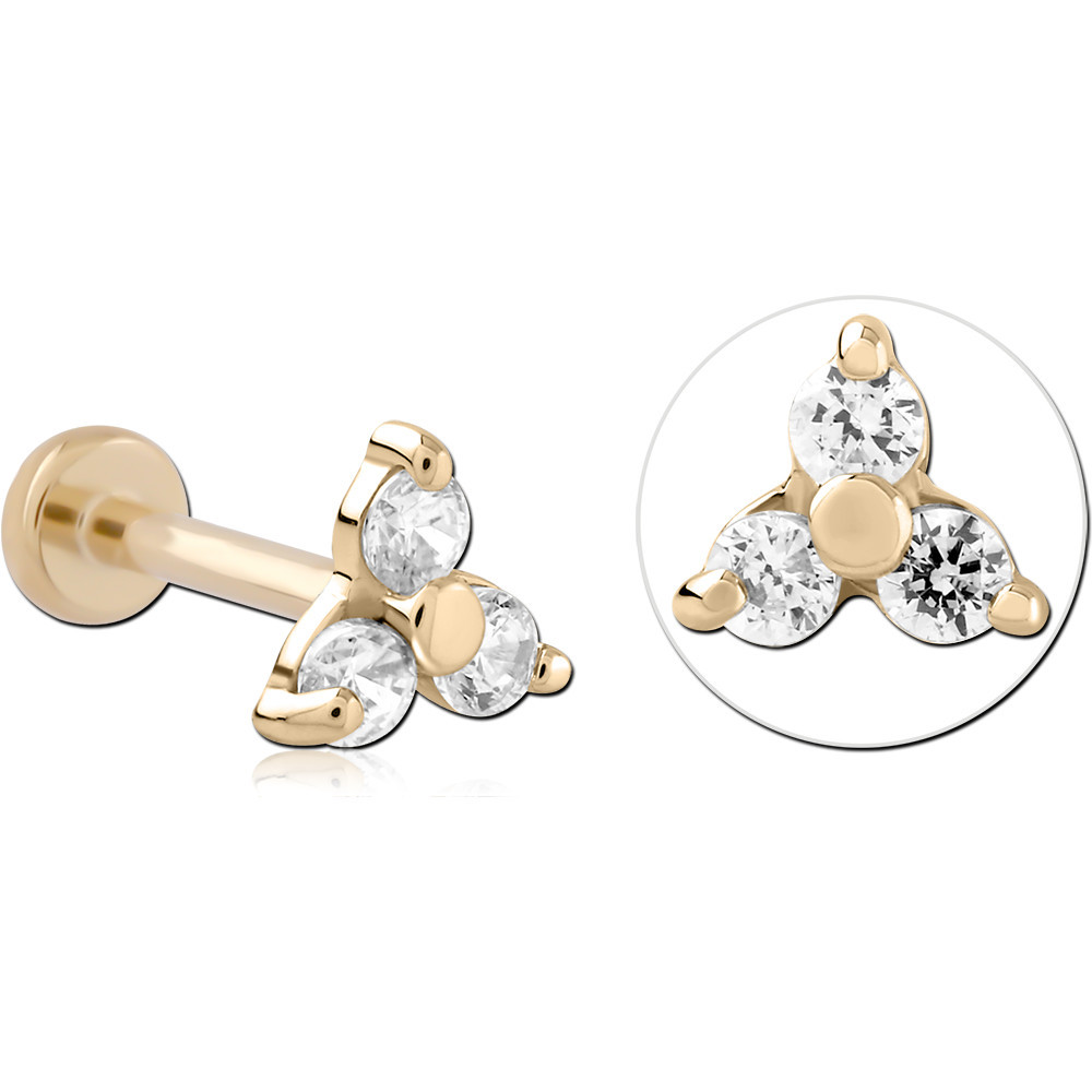 14K YELLOW GOLD THREADLESS WITH GOLD PVD 18K COATED TITANIUM THREADLESS LABRET PIN