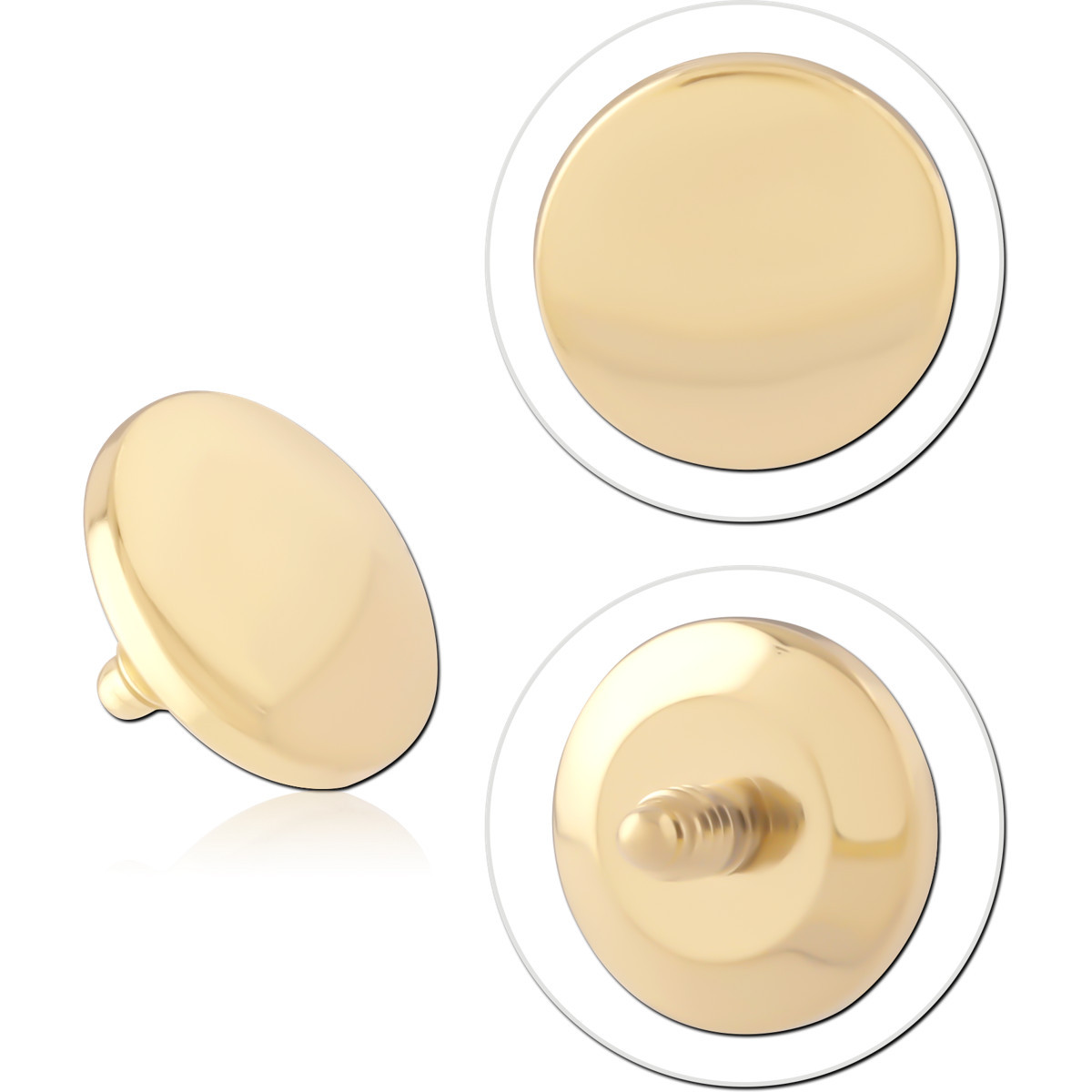 GOLD PVD 18K COATED TITANIUM DISC FOR 1.6MM INTERNALLY THREADED PINS