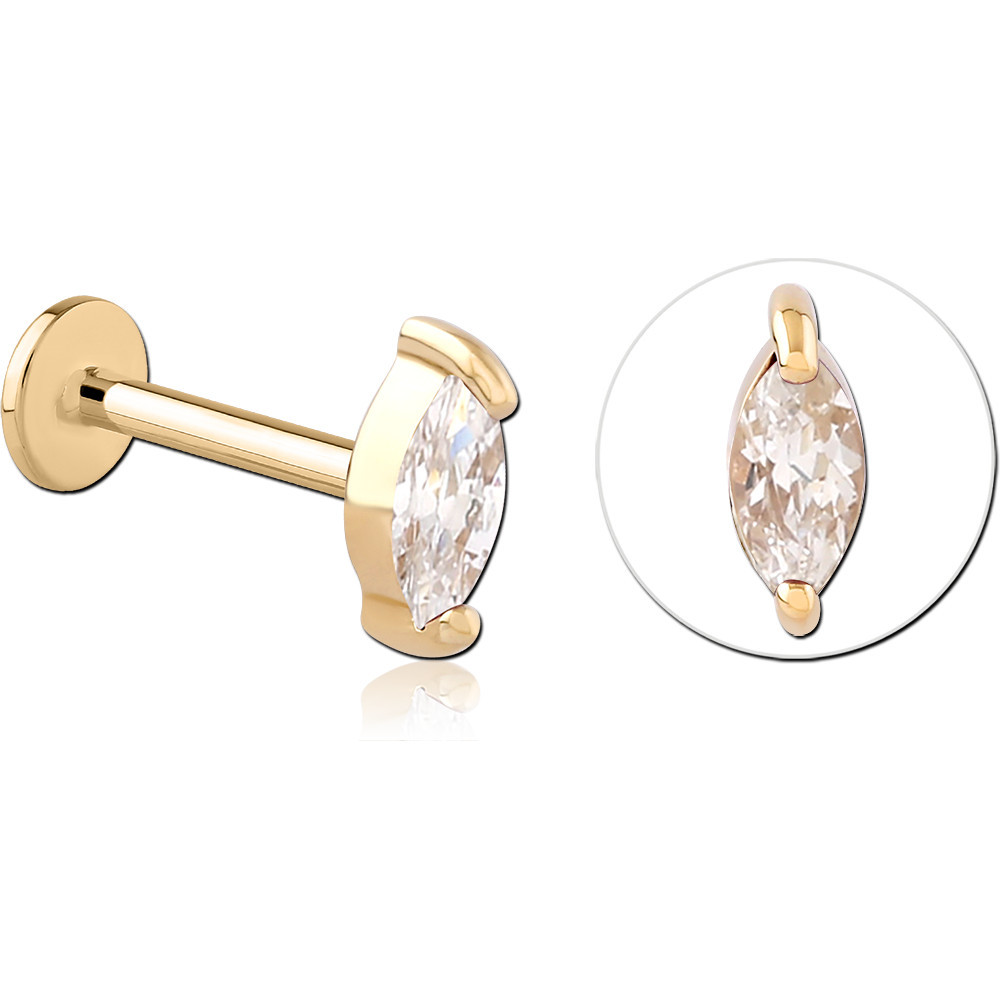 14K YELLOW GOLD MARQUISE GEM TOP WITH GOLD PVD COATED TITANIUM INTERNAL LABRET