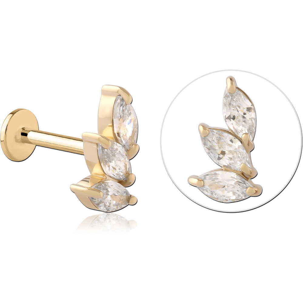 14K YELLOW GOLD TOP WITH GOLD PVD COATED TITANIUM LABRET FOUR MARQUISE LEAF LEFT
