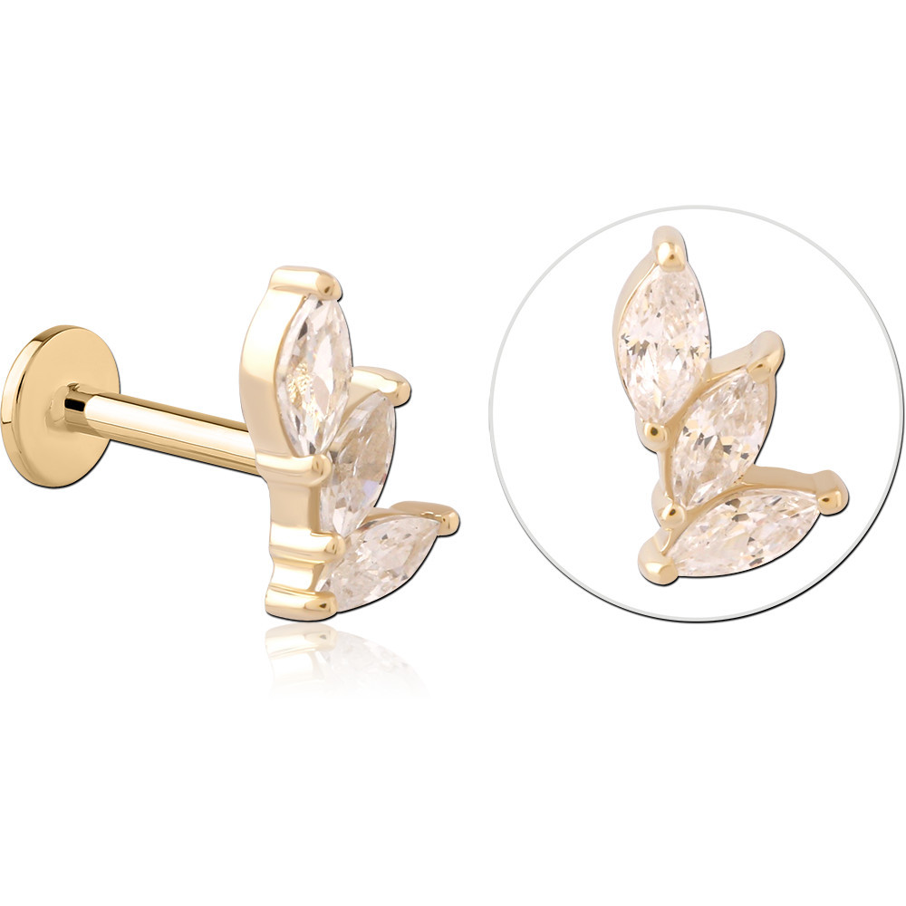 14K YELLOW GOLD TOP WITH GOLD PVD COATED TITANIUM LABRET THREE MARQUISE LEAF RIGHT