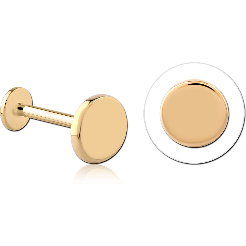 14K YELLOW GOLD TOP WITH GOLD PVD TITANIUM INTERNAL LABRET FLAT DISC