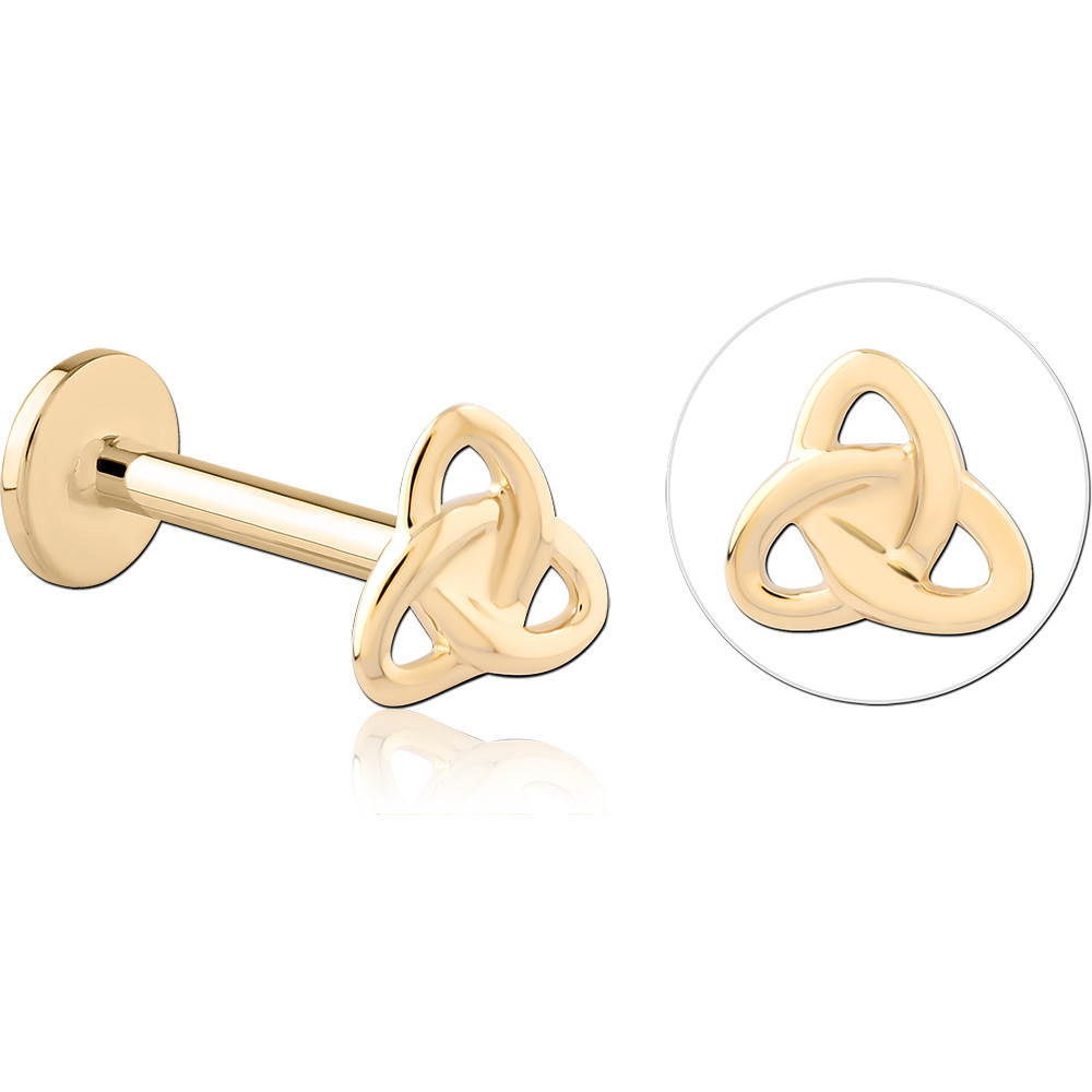 14K YELLOW GOLD TOP WITH GOLD PVD TITANIUM INTERNAL LABRET TRINITY KNOT