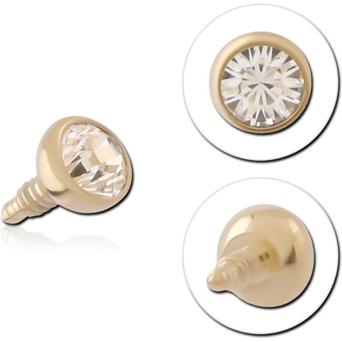 GOLD PVD 18K COATED TITANIUM PREMIUM CRYSTAL JEWELED MICRO BALL FOR 1.2MM INTERNALLY THREADED PINS