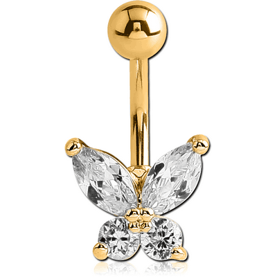 GOLD PVD COATED BRASS JEWELLED BUTTERFLY NAVEL BANANA