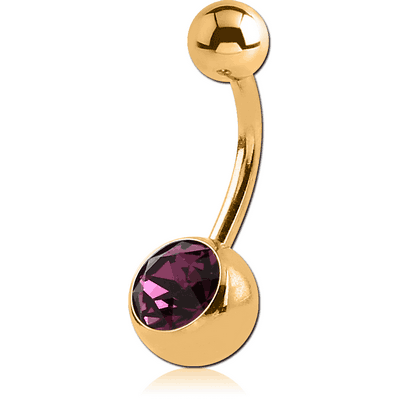 GOLD PVD COATED SURGICAL STEEL SWAROVSKI CRYSTAL JEWELLED NAVEL BANANA