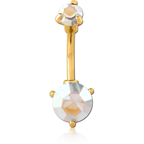 GOLD PVD COATED SURGICAL STEEL DOUBLE JEWELED NAVEL BANANA