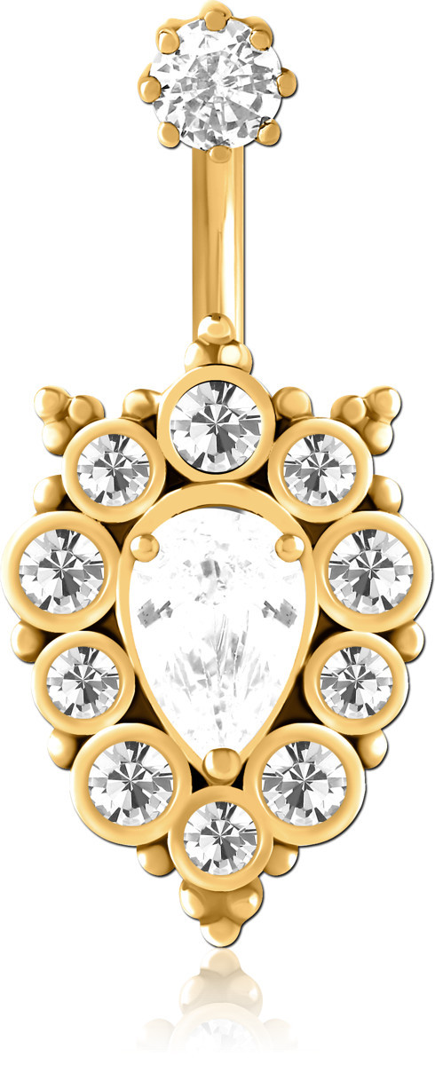 GOLD PVD COATED SURGICAL STEEL INTERNAL BANANA PEAR CENTER HALO CLUSTER GEM