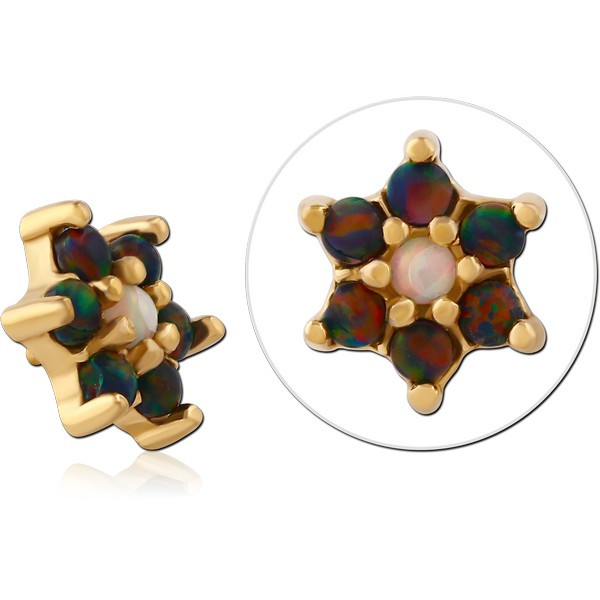 GOLD PVD COATED SURGICAL STEEL SYNTHETIC OPAL ATTACHMENT FOR 1.6MM INTERNALLY THREADED PINS - FLOWER