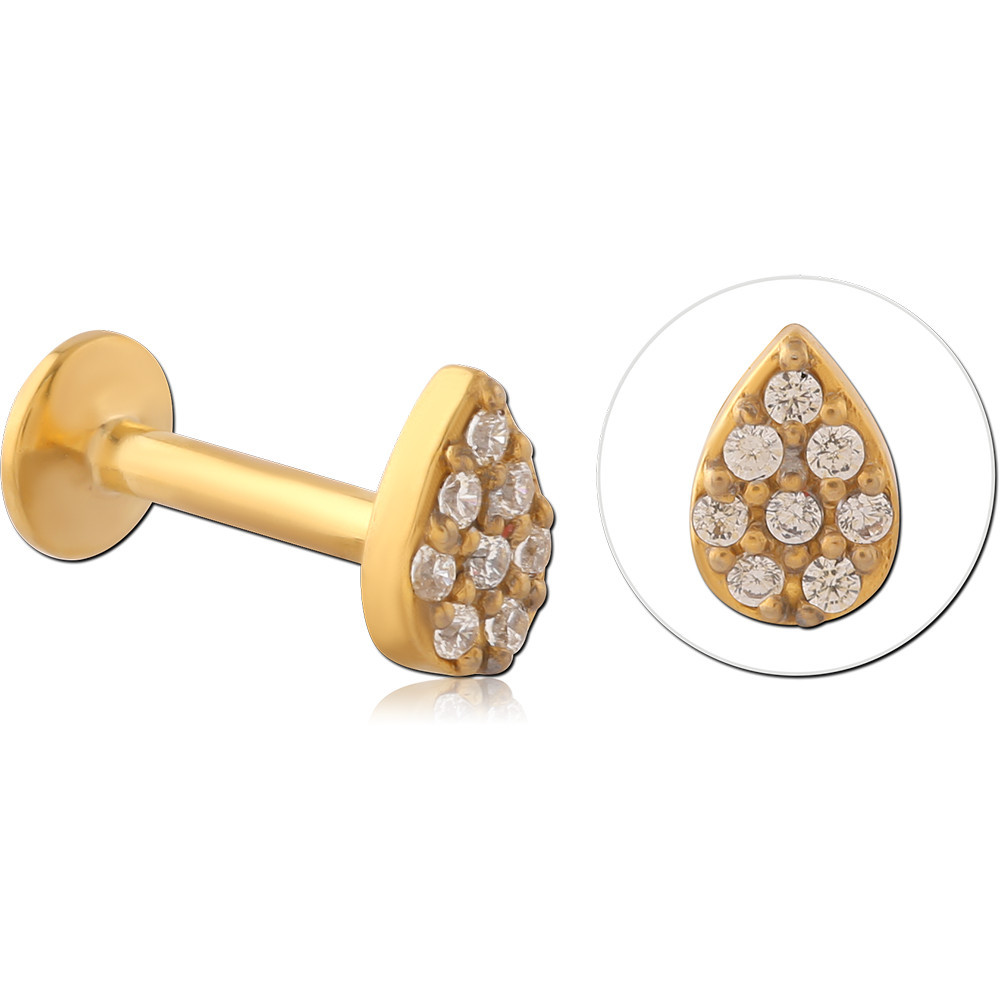 316L GOLD PVD COATED SURGICAL STEEL INTERNAL LABRET TEARDROP PAVE GEMS