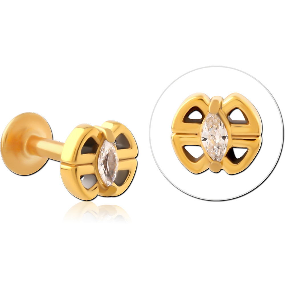 GOLD PVD COATED SURGICAL STEEL INTERNALLY THREADED JEWELED MICRO LABRET