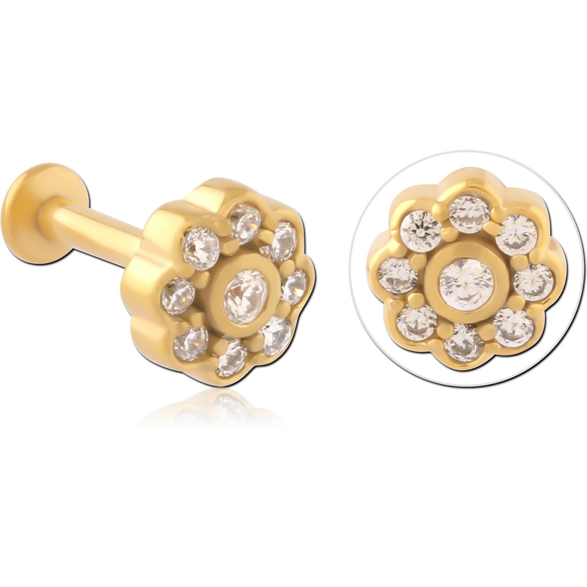 GOLD PVD COATED SURGICAL STEEL INTERNALLY THREADED JEWELED MICRO LABRET
