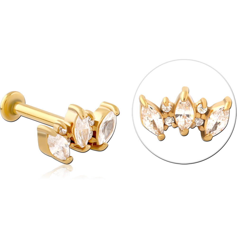GOLD PVD COATED SURGICAL STEEL INTERNALLY THREADED JEWELED MICRO LABRET