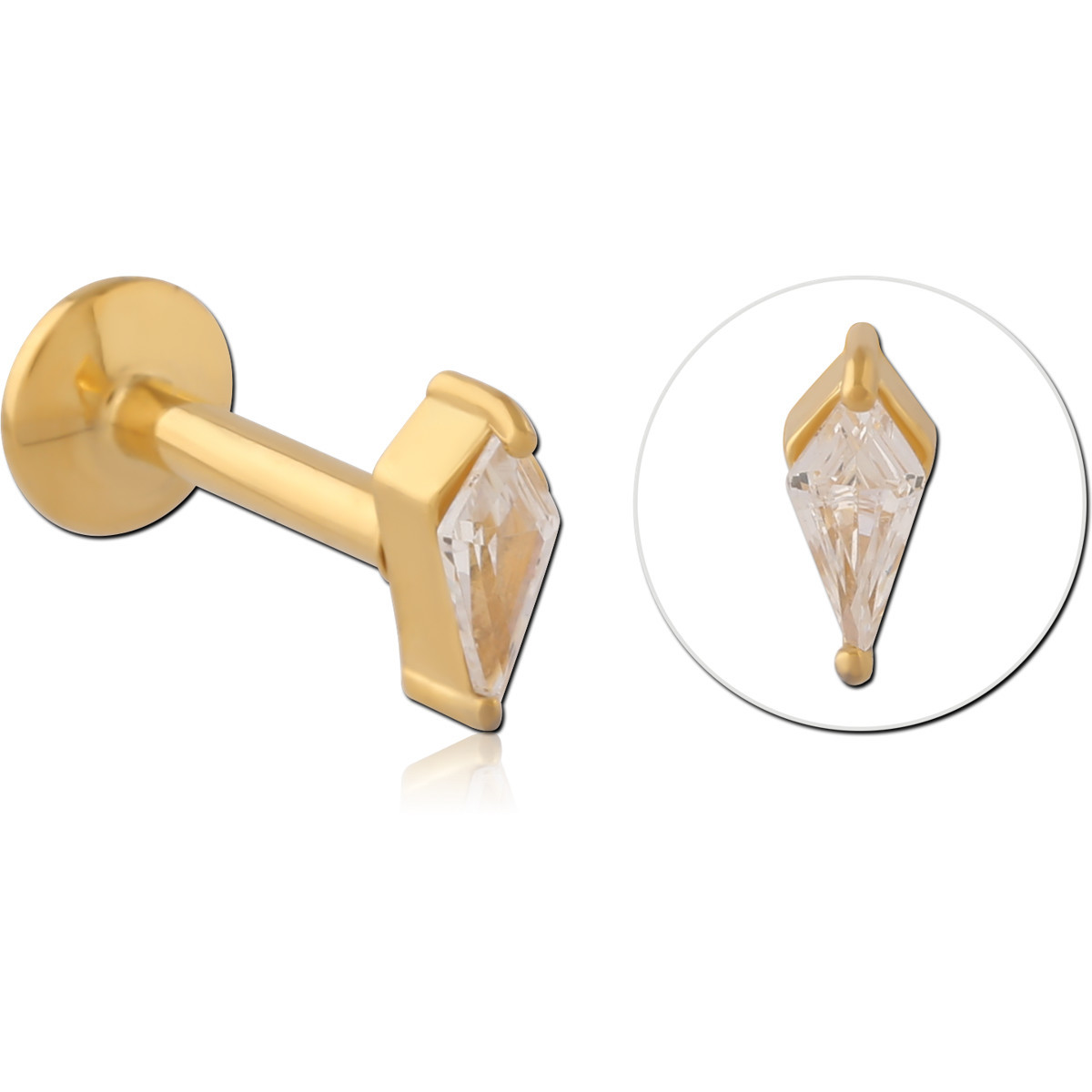 316L GOLD PVD COATED SURGICAL STEEL INTERNAL LABRET KITE CUT GEM