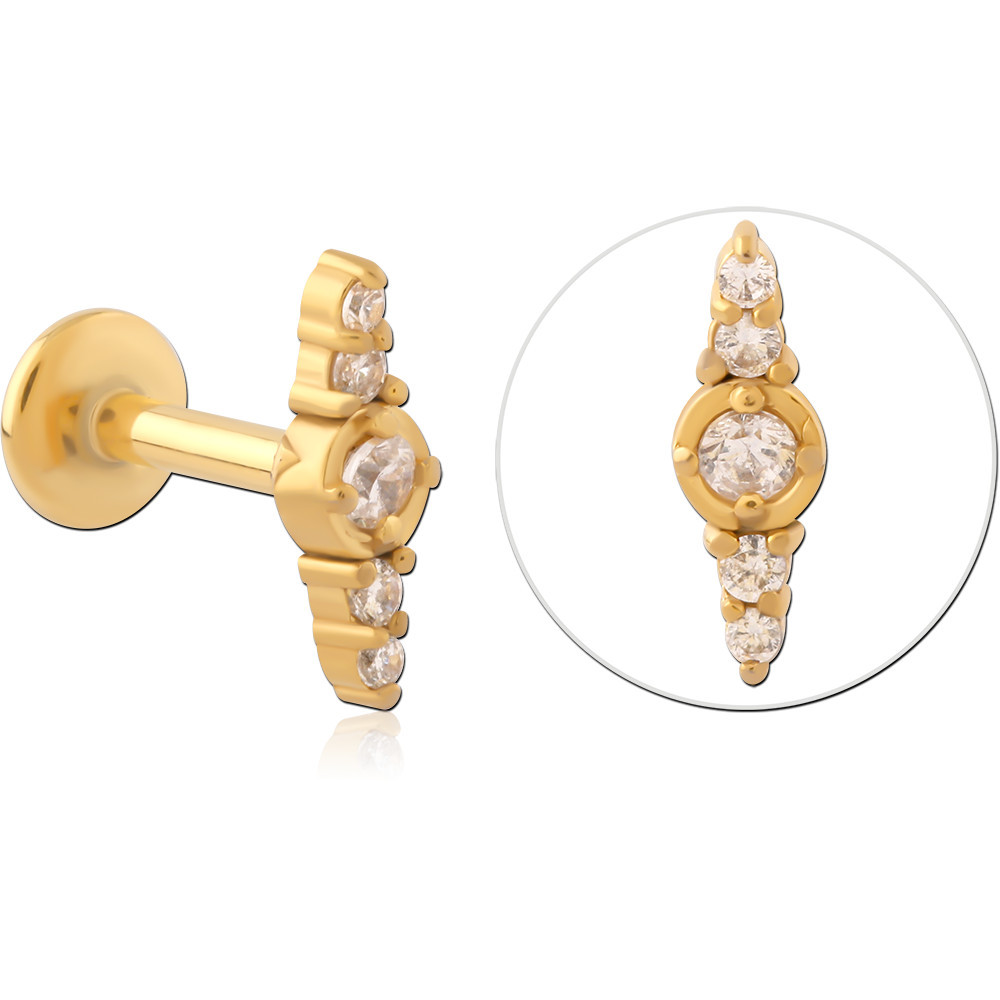 GOLD PVD COATED SURGICAL STEEL INTERNALLY THREADED JEWELED MICRO LABRET
