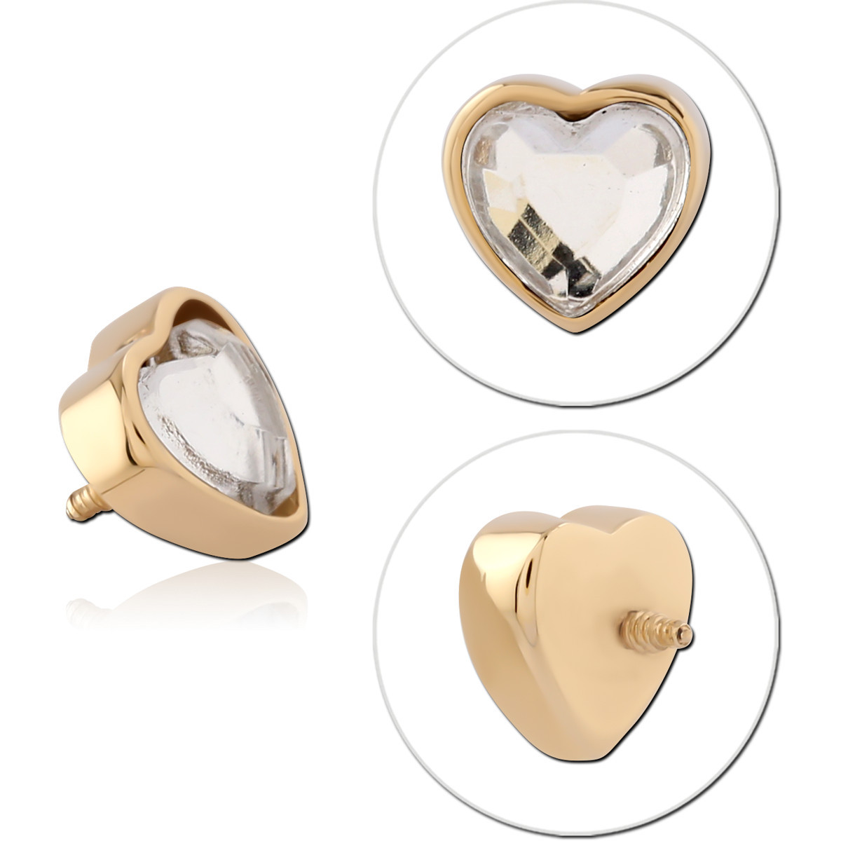 GOLD PVD COATED SURGICAL STEEL INTERNAL ATTACHMENT HEART GEM
