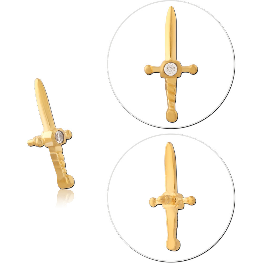 GOLD PVD COATED 316L SURGICAL STEEL INTERNAL ATTACHMENT SWORD WITH GEM