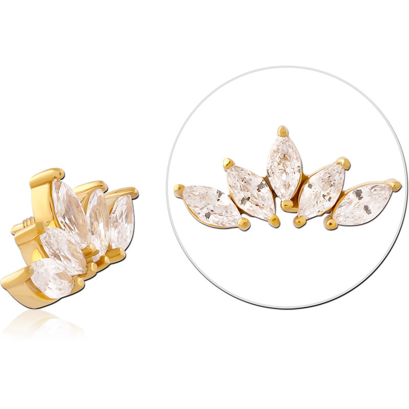 GOLD PVD COATED SURGICAL STEEL JEWELLED MICRO ATTACHMENT FOR 1.2MM INTERNALLY THREADED PINS