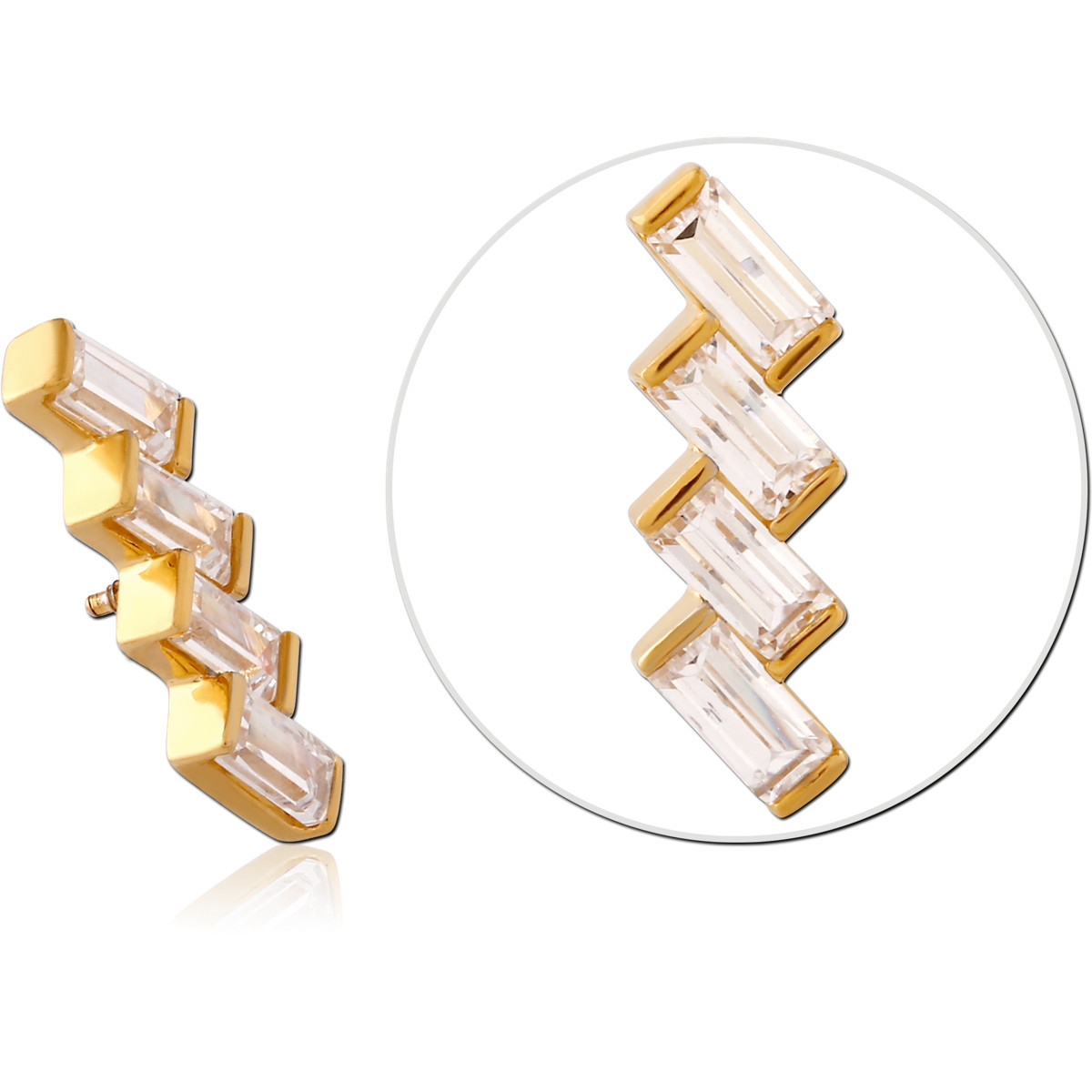GOLD PVD COATED SURGICAL STEEL JEWELLED MICRO ATTACHMENT FOR 1.2MM INTERNALLY THREADED PINS