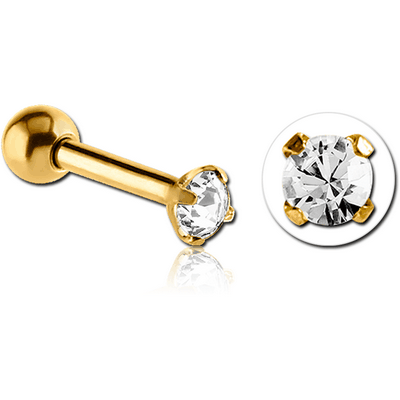 GOLD PVD COATED SURGICAL STEEL ROUND PRONG SET JEWELLED TRAGUS MICRO BARBELL