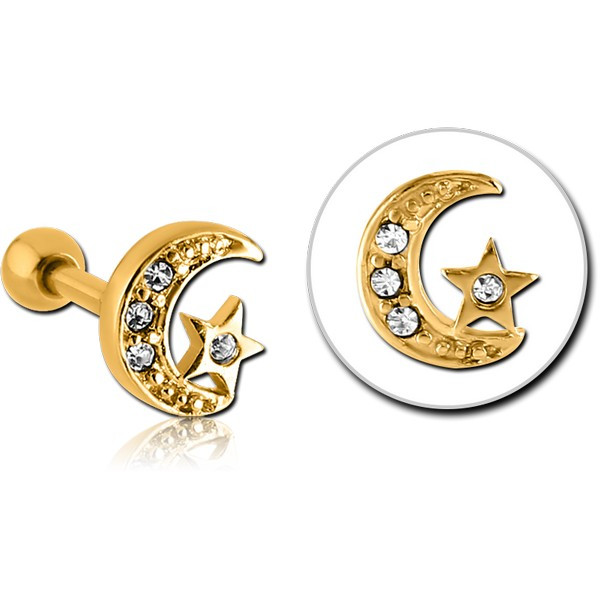 GOLD PVD COATED SURGICAL STEEL JEWELLED TRAGUS MICRO BARBELL