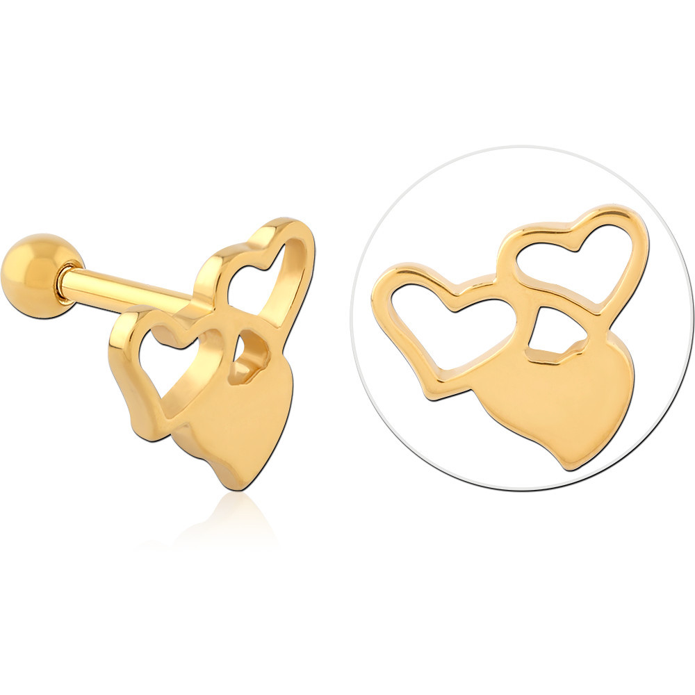 GOLD PVD COATED SURGICAL STEEL TRAGUS MICRO BARBELL - HEARTS