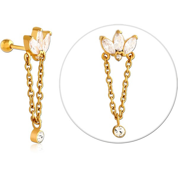 GOLD PVD COATED SURGICAL STEEL JEWELLED TRAGUS MICRO BARBELL